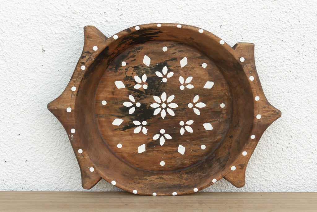 Rustic Wood Artisanal Bowl w/Floral Design