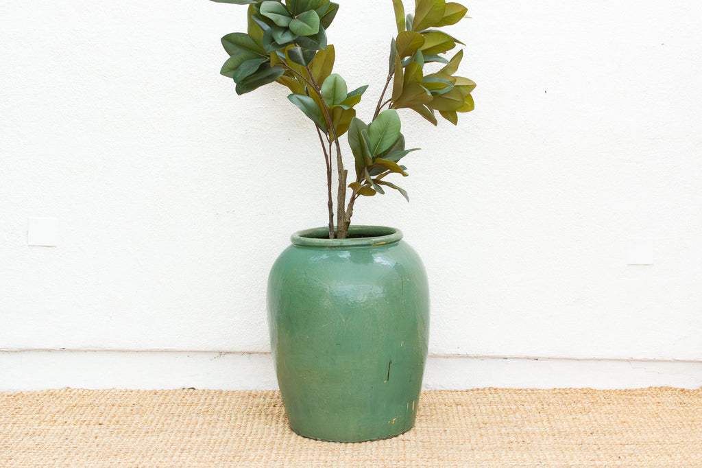 Tall Martaban Jar with Green Glazed Finish