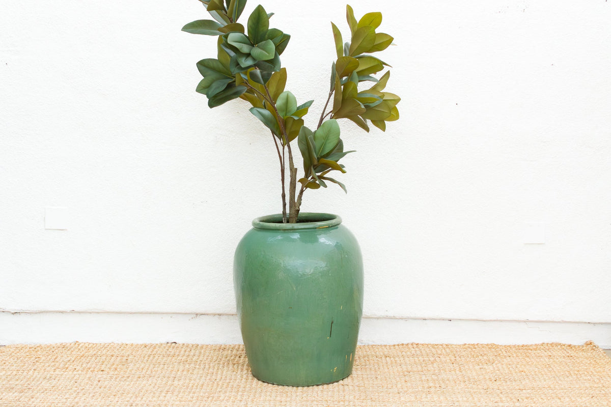Tall Martaban Jar with Green Glazed Finish
