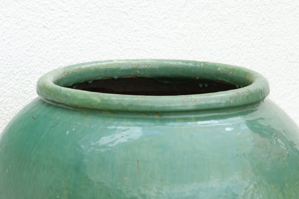 Tall Martaban Jar with Green Glazed Finish