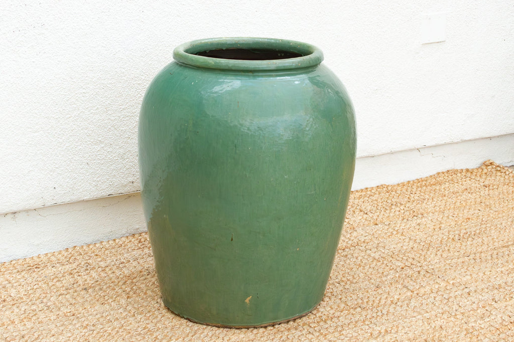 Tall Martaban Jar with Green Glazed Finish