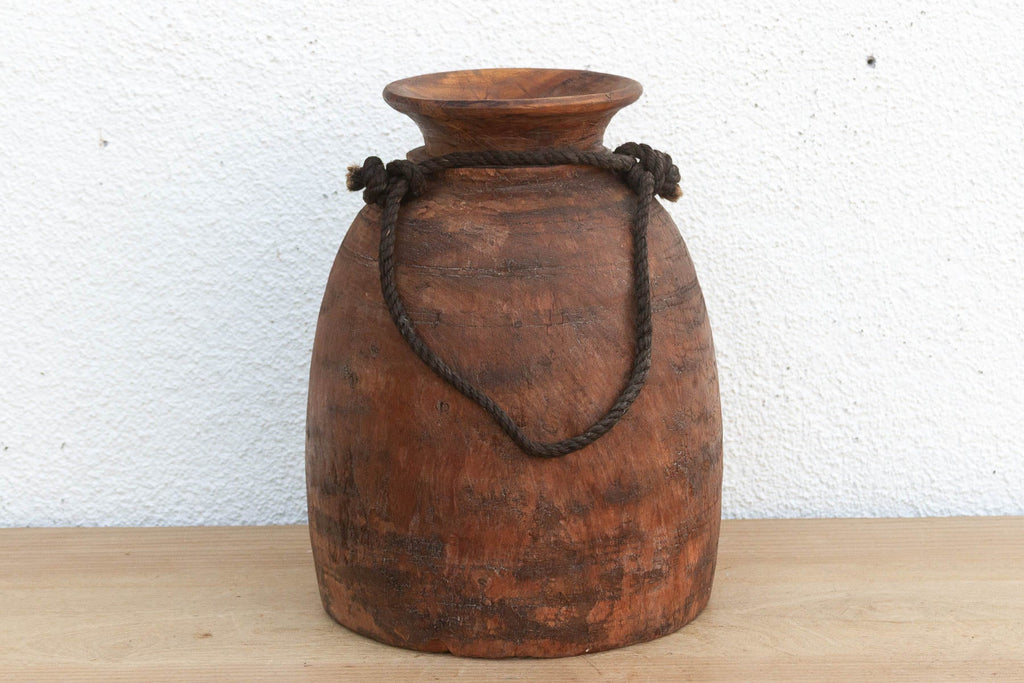 Antique Rustic Wooden Milk Pot