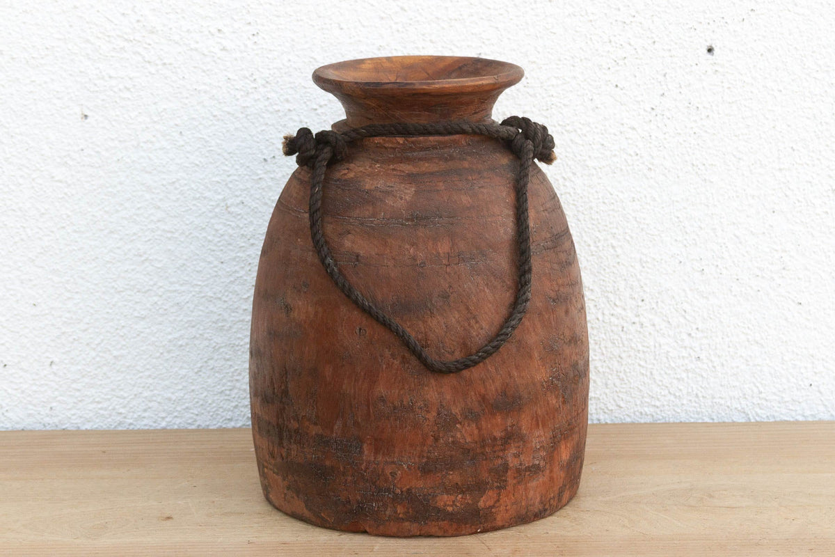 Antique Rustic Wooden Milk Pot