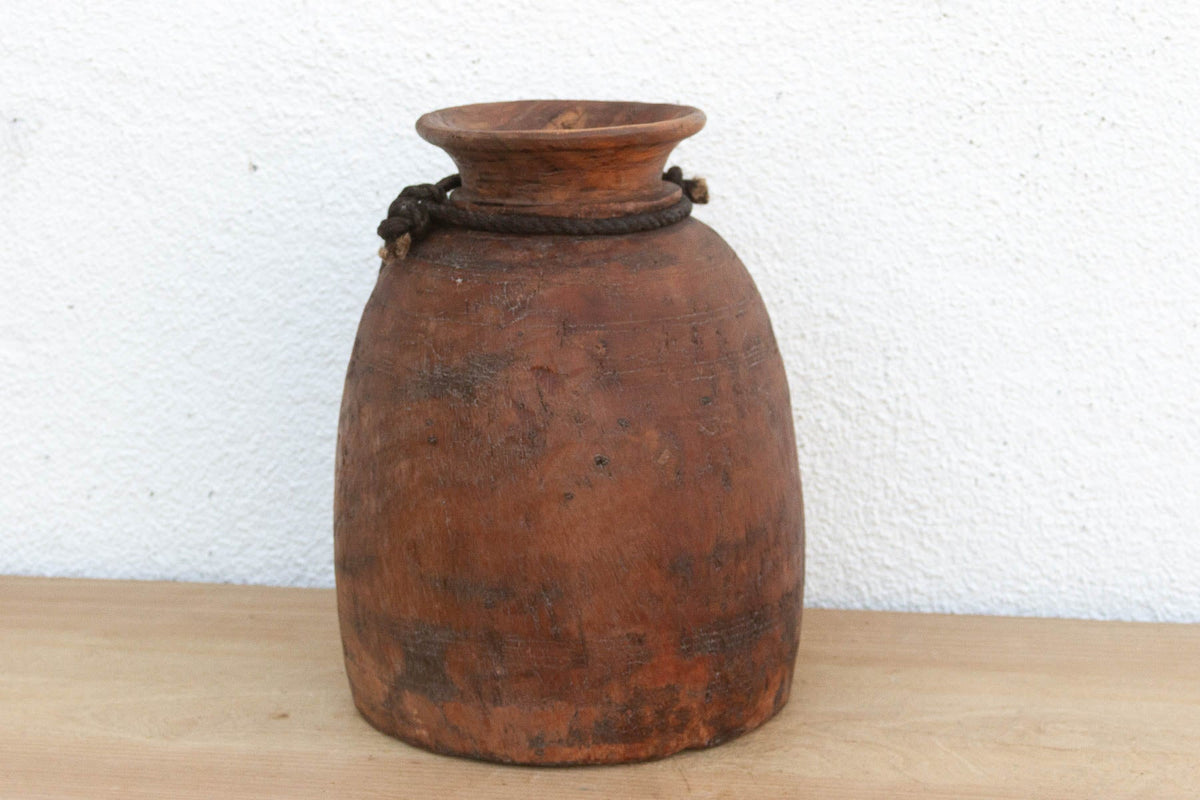 Antique Rustic Wooden Milk Pot