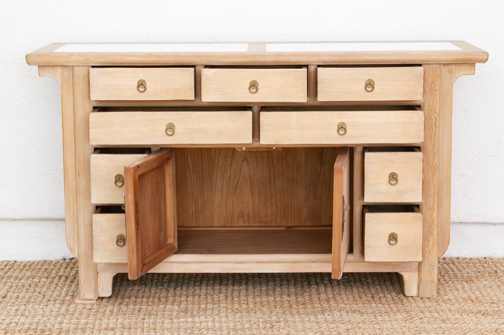 Vintage Ming Style Marble Top Sideboard