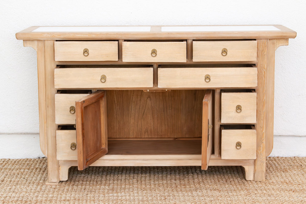 Vintage Ming Style Marble Top Sideboard