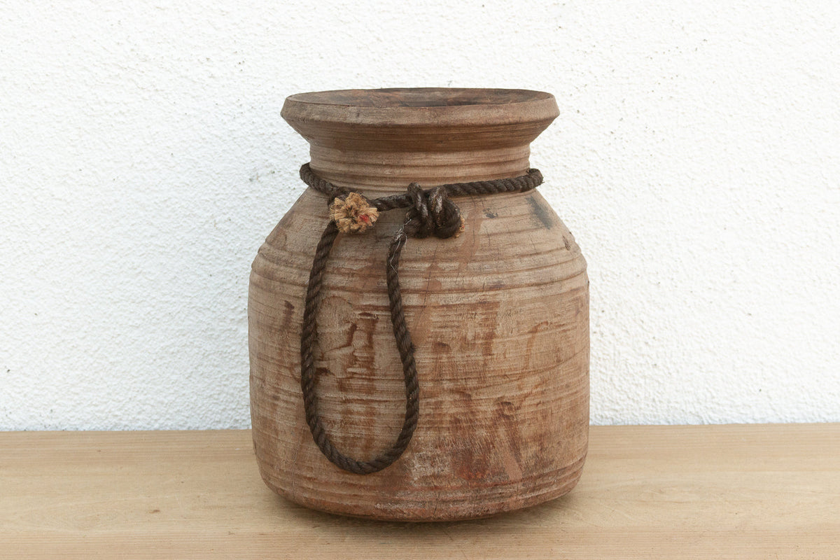 Vintage Bleached Wood Ghee Pot