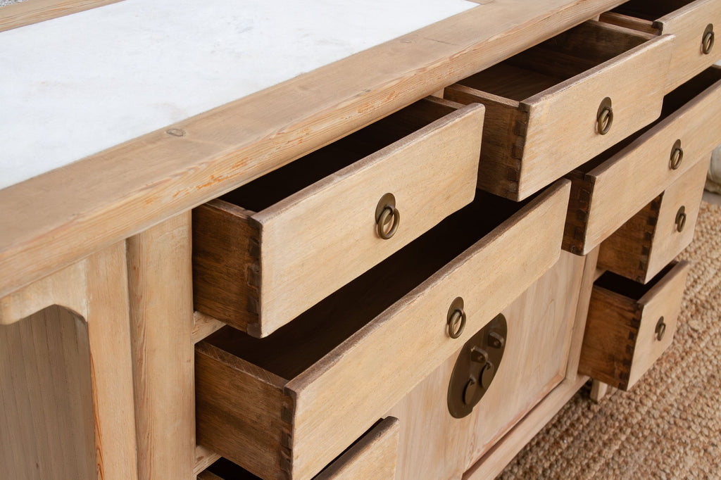 Vintage Ming Style Marble Top Sideboard