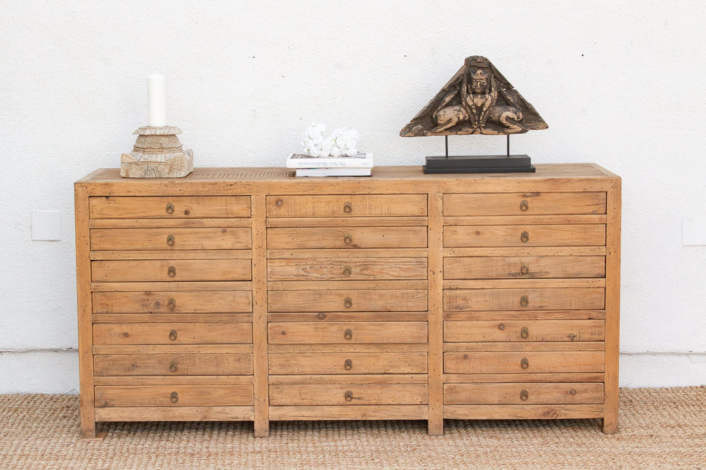 Vintage Bleached Wood 21-Drawer Apothecary Dresser