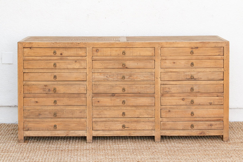 Vintage Bleached Wood 21-Drawer Apothecary Dresser