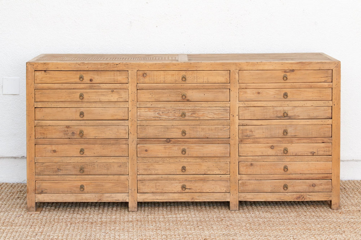 Vintage Bleached Wood 21-Drawer Apothecary Dresser
