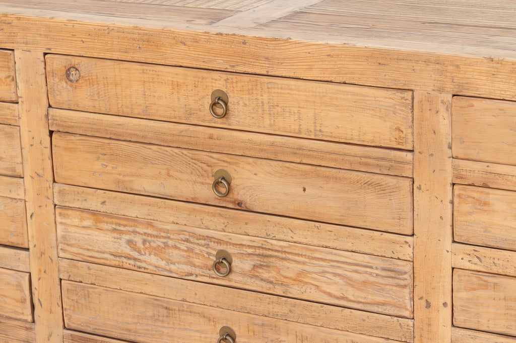 Vintage Bleached Wood 21-Drawer Apothecary Dresser