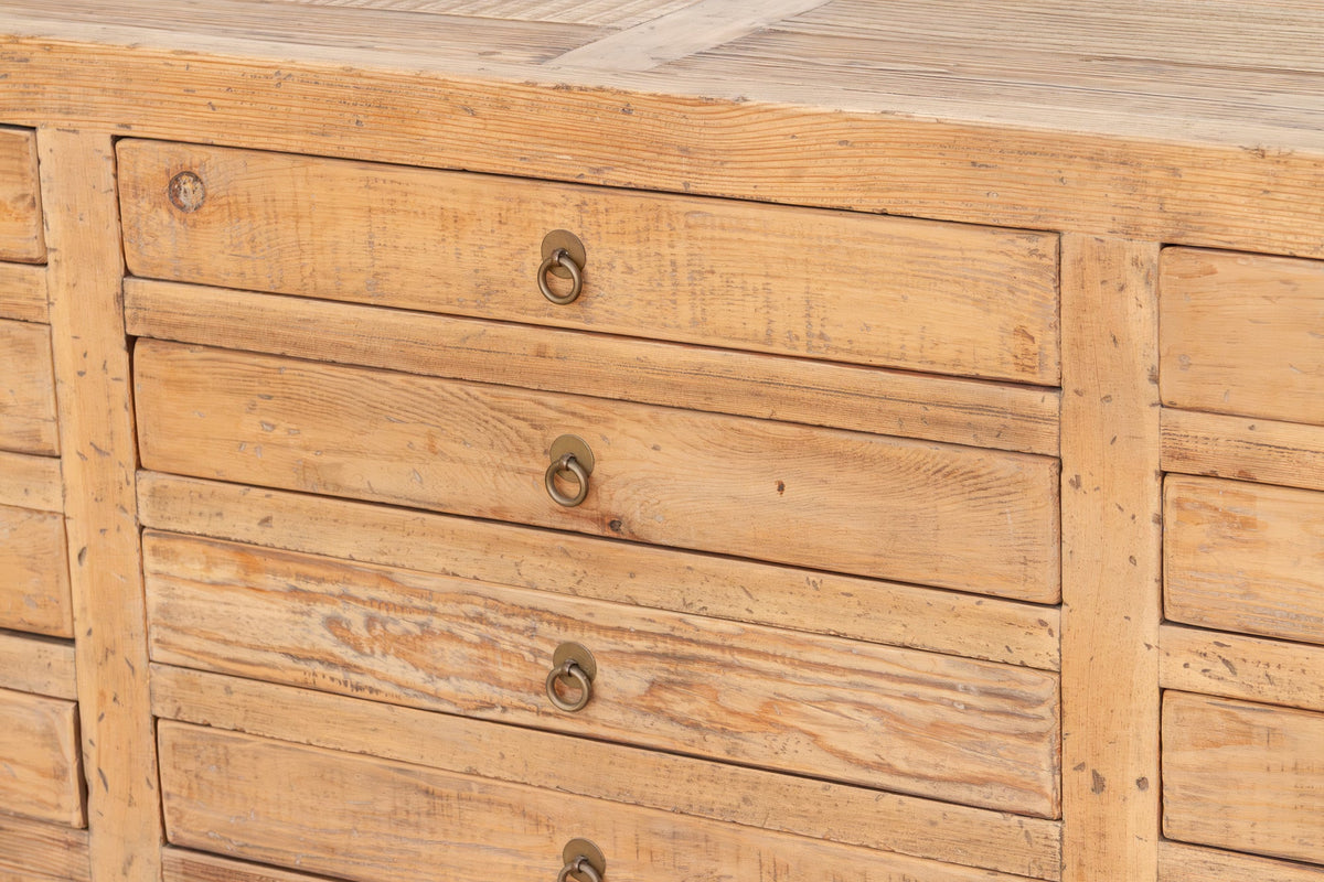 Vintage Bleached Wood 21-Drawer Apothecary Dresser