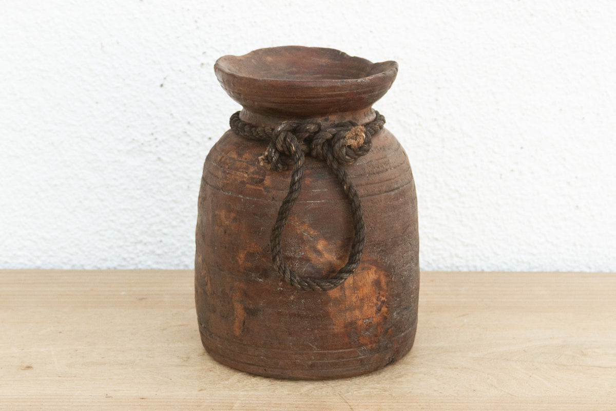 Rustic Petite Wooden Vessel with Rope (Trade)