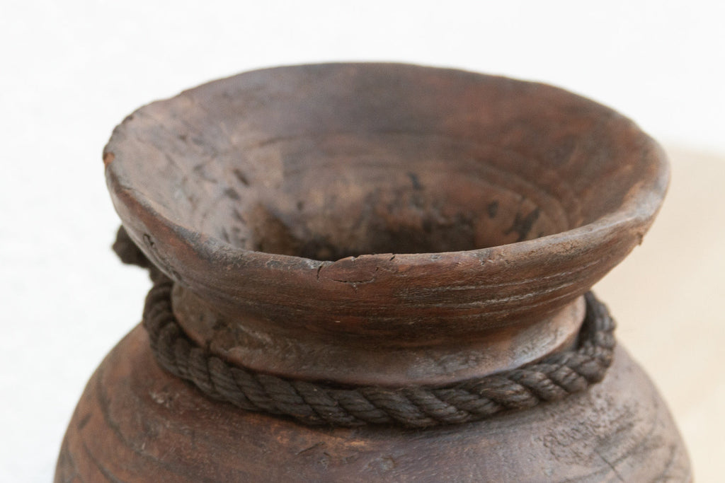 Rustic Petite Wooden Vessel with Rope (Trade)