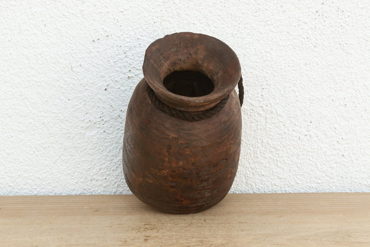 Rustic Petite Wooden Vessel with Rope (Trade)
