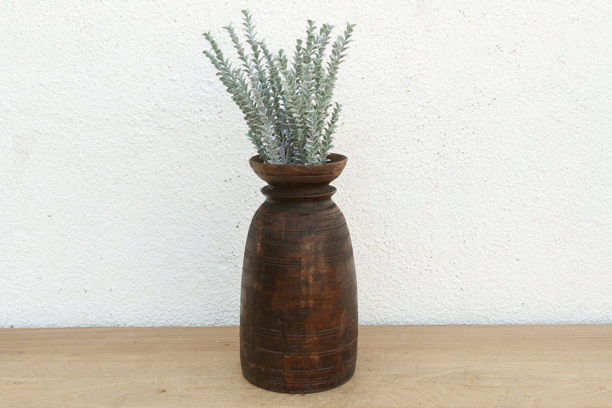 Antique Dark Wood Ghee Jar (Trade)