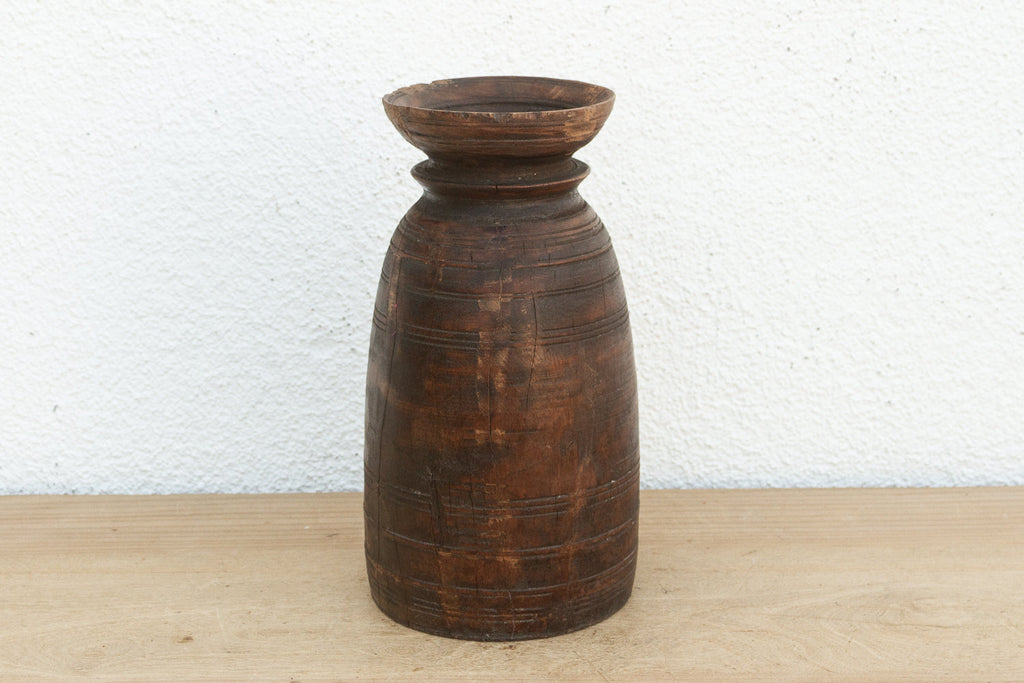 Antique Dark Wood Ghee Jar (Trade)