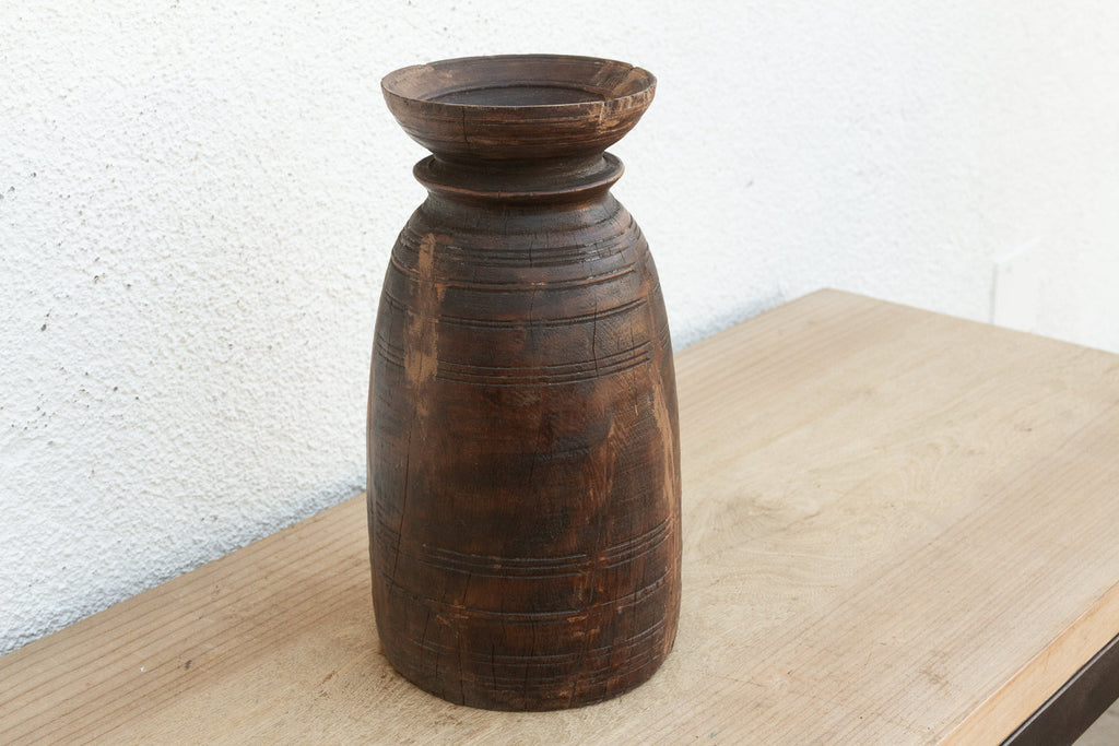 Antique Dark Wood Ghee Jar (Trade)