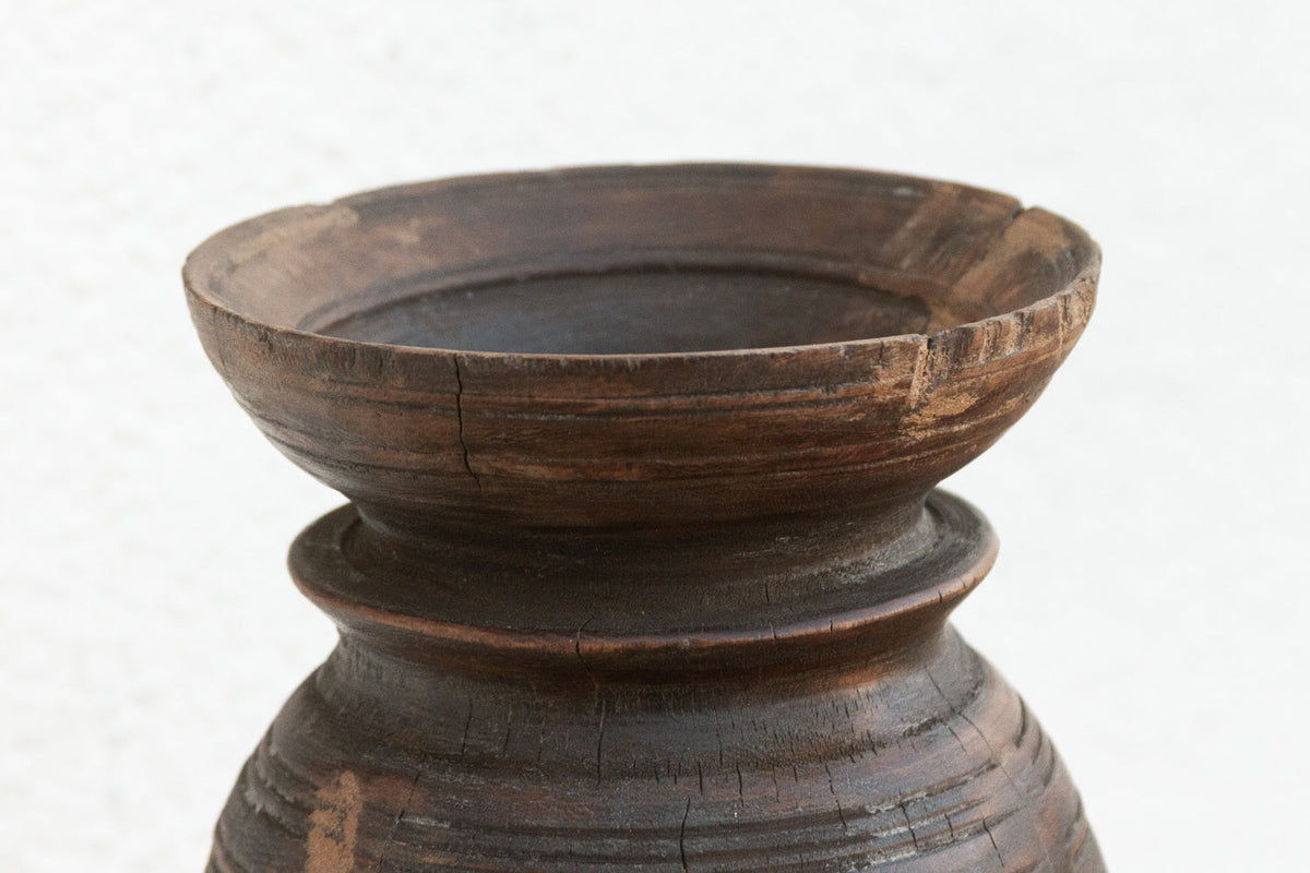 Antique Dark Wood Ghee Jar (Trade)