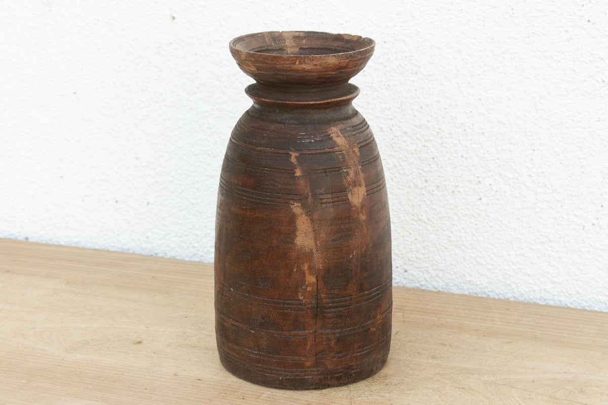Antique Dark Wood Ghee Jar (Trade)