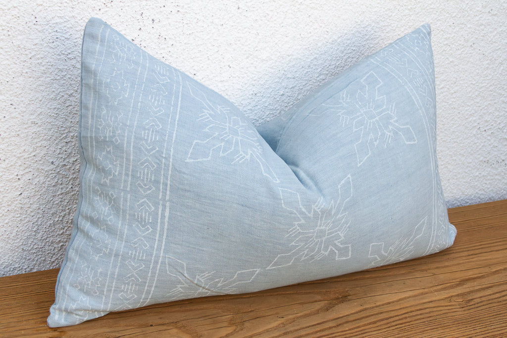 Blockprint Linen Jaipur Lumbar "Powder Blue" Pillow Cover