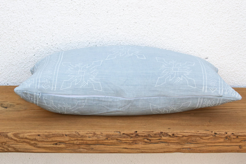 Blockprint Linen Jaipur Lumbar "Powder Blue" Pillow Cover