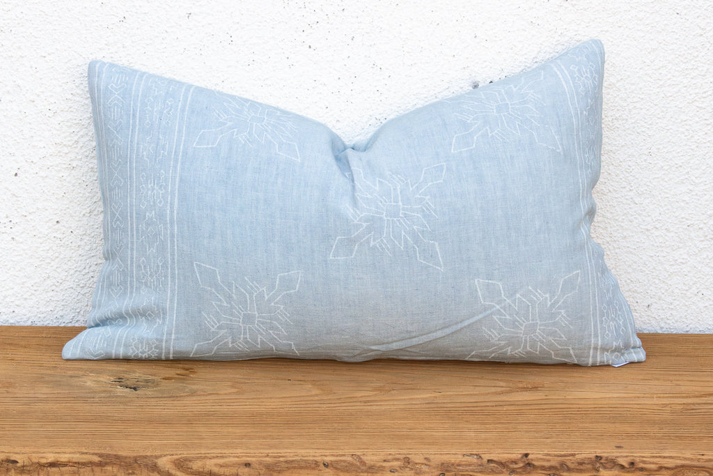 Blockprint Linen Jaipur Lumbar "Powder Blue" Pillow Cover