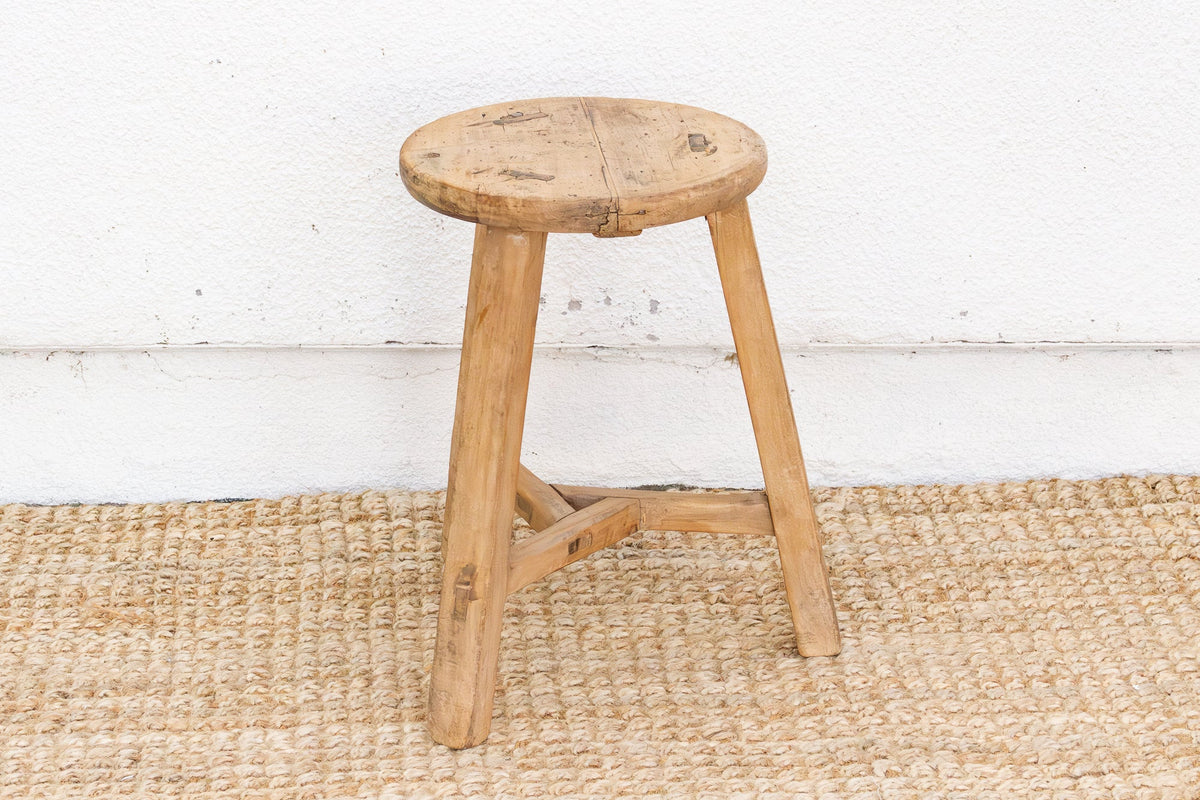 Bleached Wood Vintage Round Stool