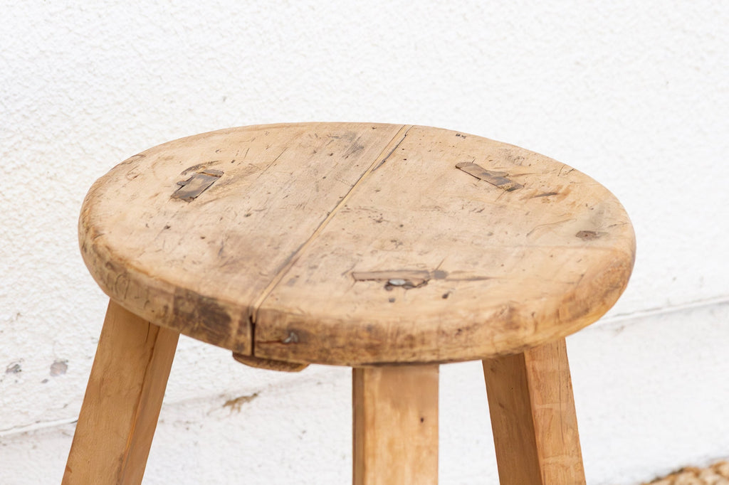 Bleached Wood Vintage Round Stool