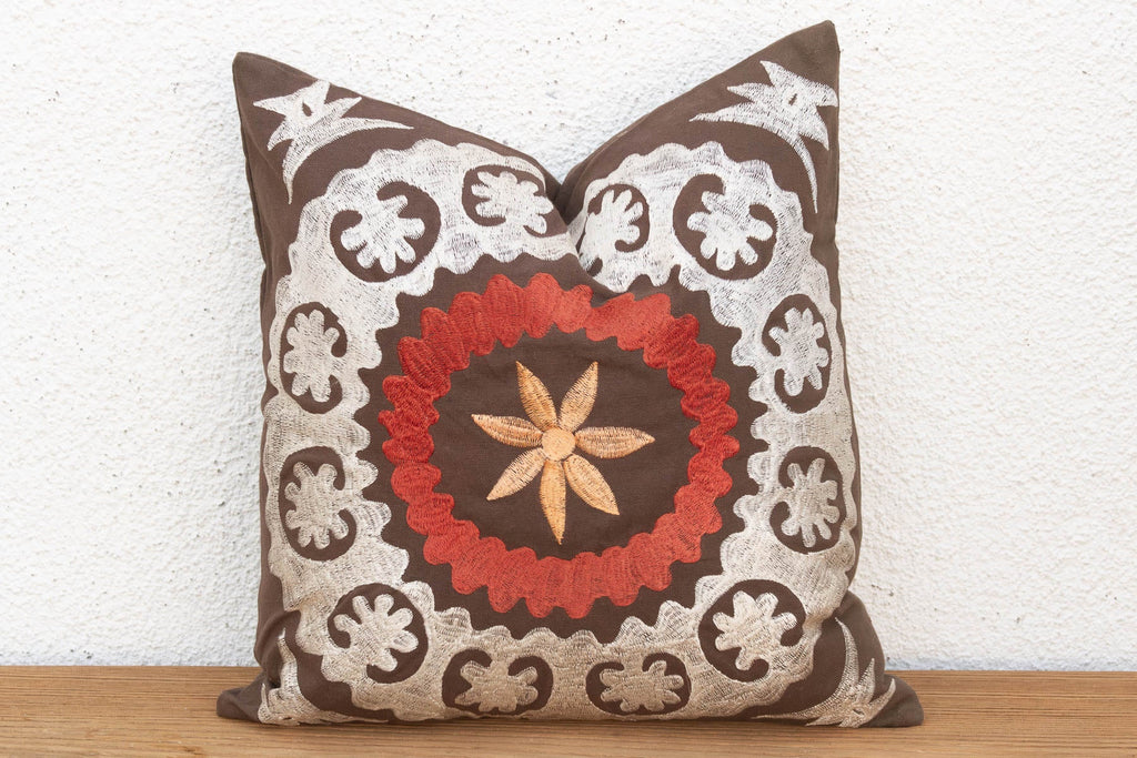 16" sq Embroidered Palmette Suzani Pillow Cover