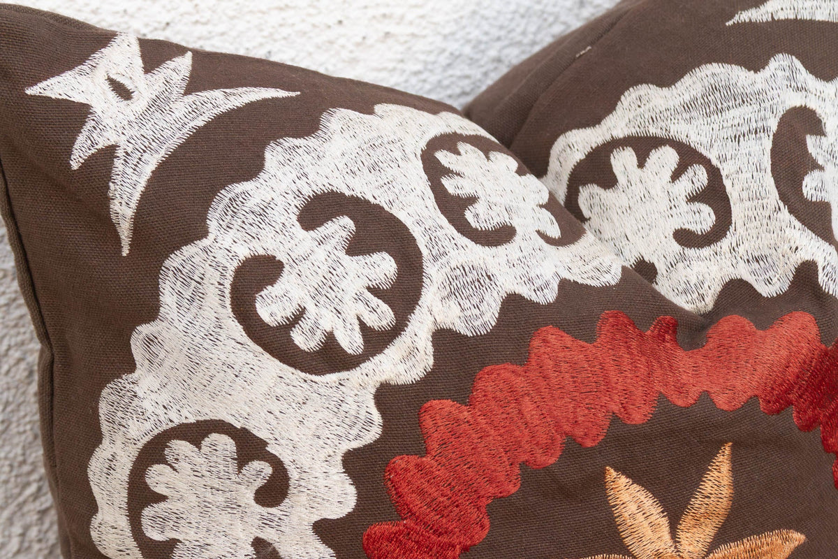 16" sq Embroidered Palmette Suzani Pillow Cover