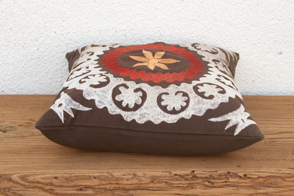 16" sq Embroidered Palmette Suzani Pillow Cover