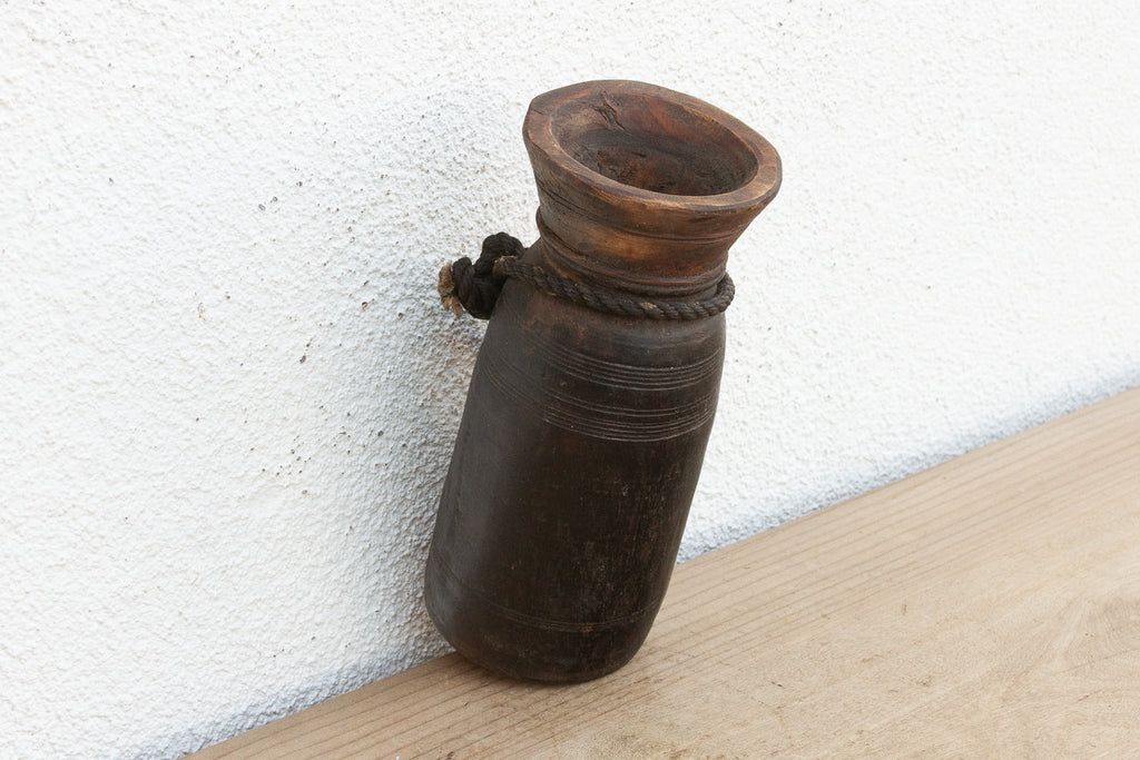Antique Slim Patinated Wood Jar (Trade)