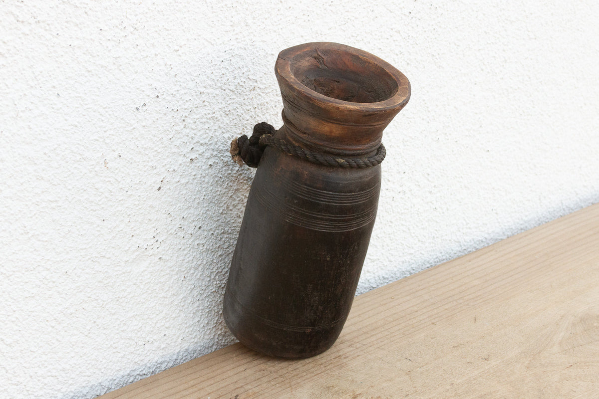 Antique Slim Patinated Wood Jar (Trade)