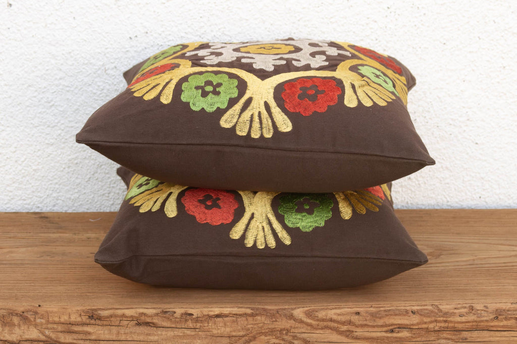 Radiating Floral Suzani Pillow Covers, Pair