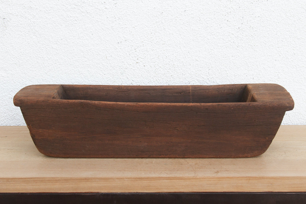 Hefty Antique Wood Trough Vessel