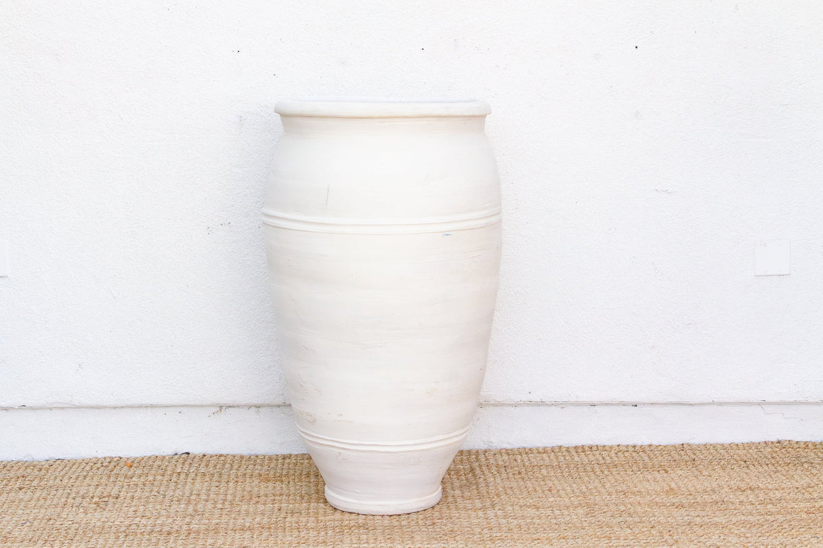 Tall Mediterranean Amphora Shape White Terracotta Planter