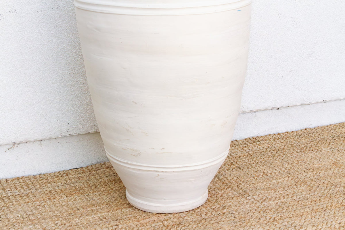 Tall Mediterranean Amphora Shape White Terracotta Planter