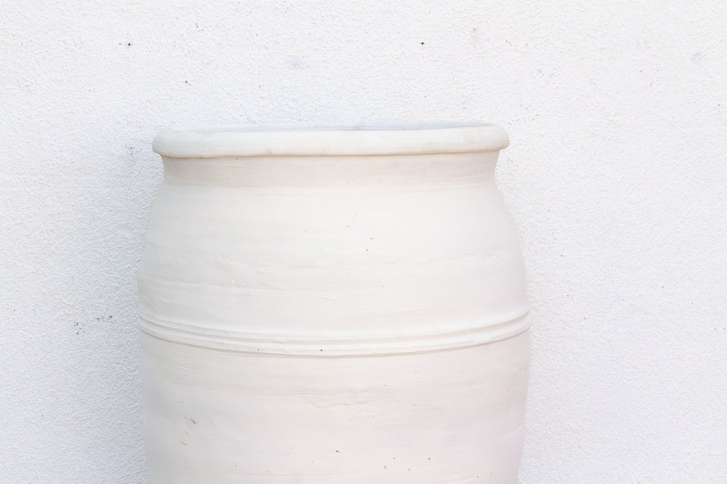 Tall Mediterranean Amphora Shape White Terracotta Planter