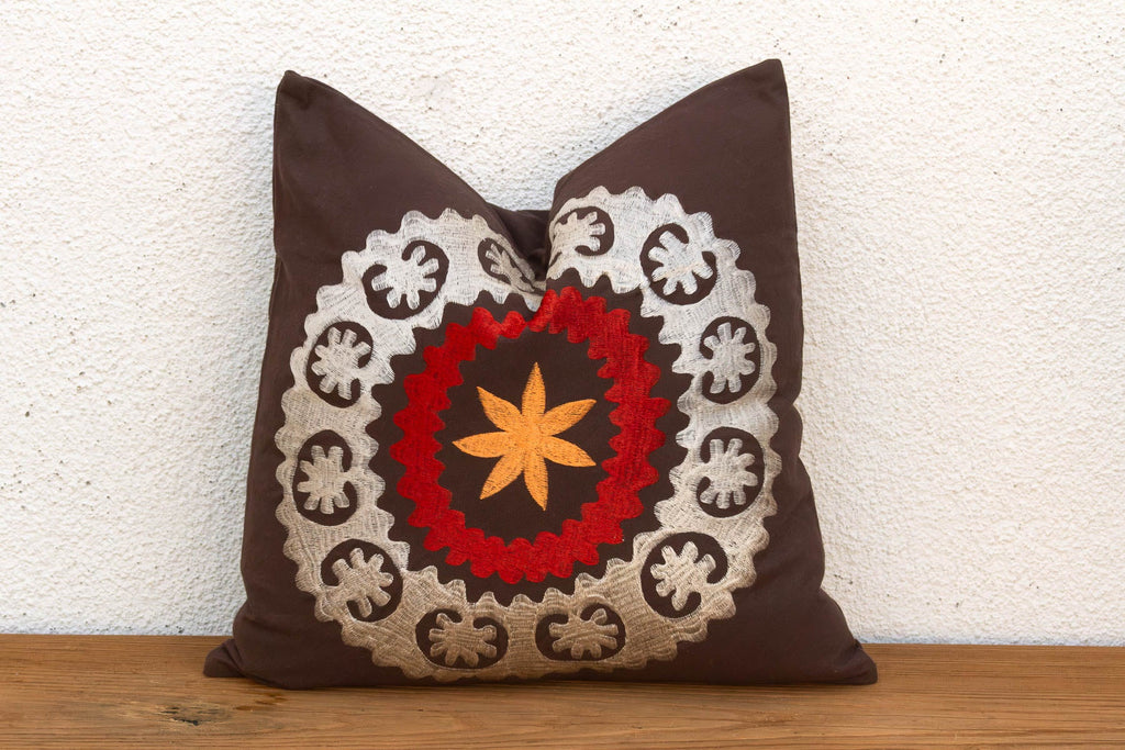 18" Square Orange Flower Suzani Pillow Cover