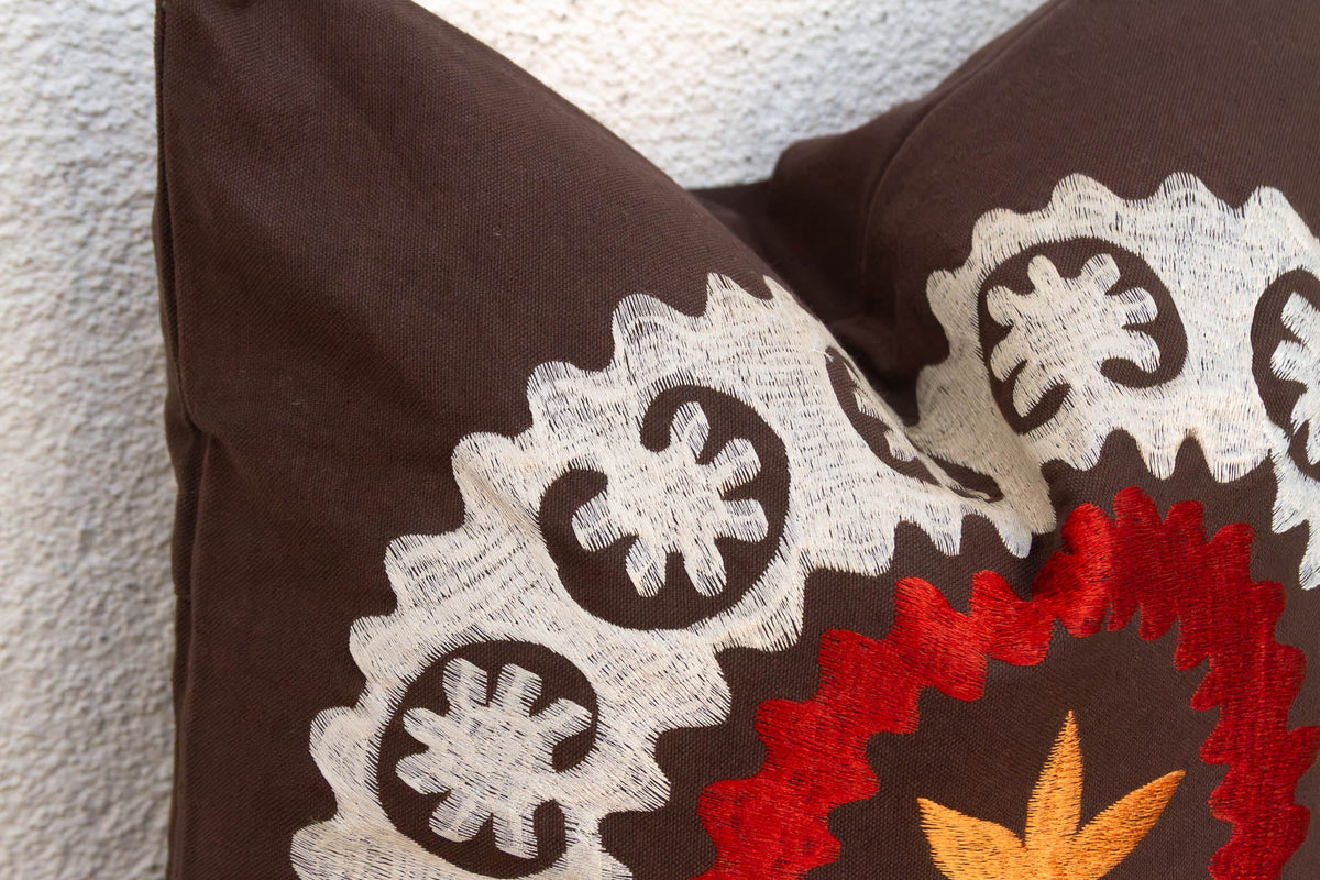 18" Square Orange Flower Suzani Pillow Cover