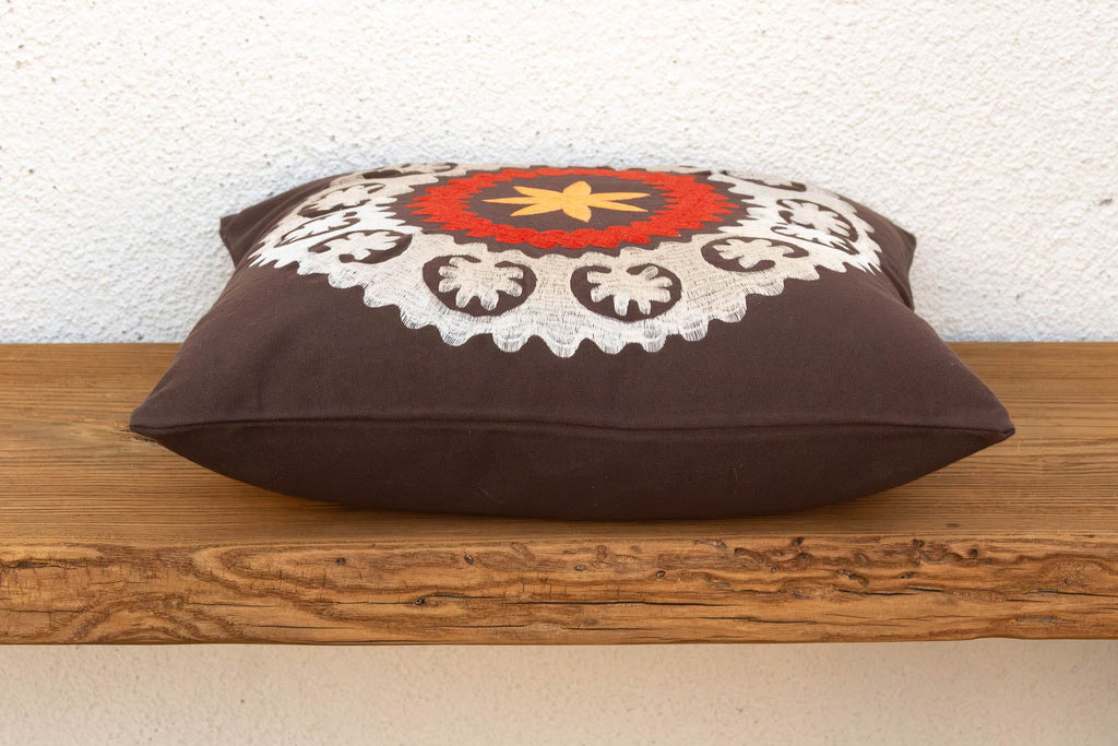 18" Square Orange Flower Suzani Pillow Cover