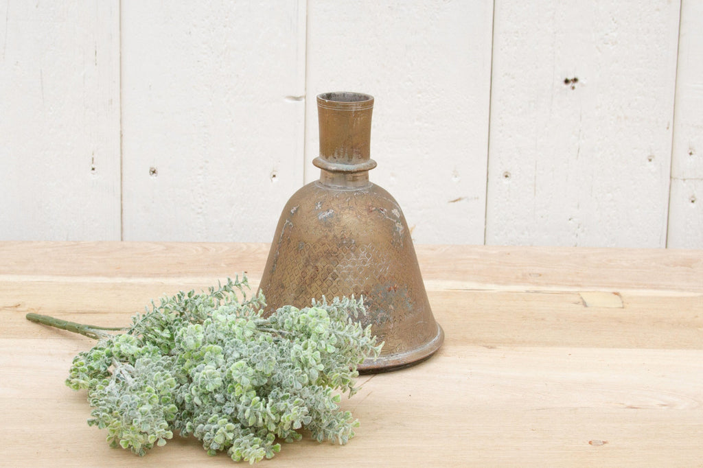 Antique Engraved Brass Floral Vase