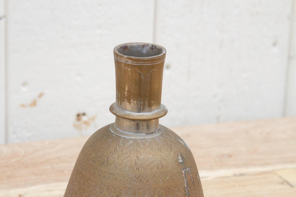 Antique Engraved Brass Floral Vase