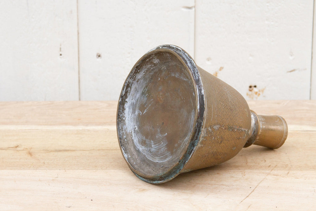 Antique Engraved Brass Floral Vase