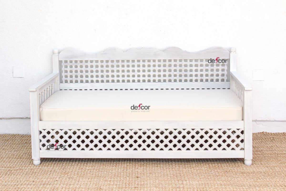 Whitewash Moroccan Mousharabi Daybed Sofa