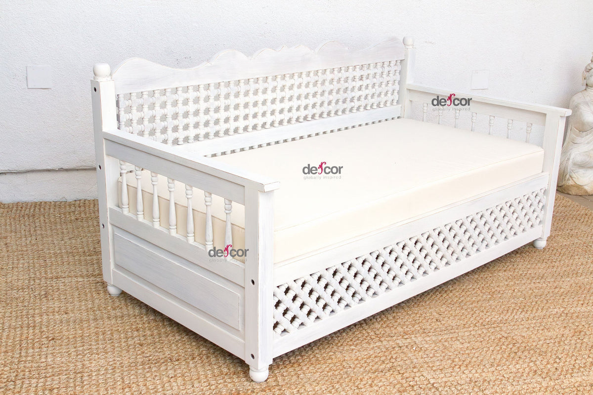 Whitewash Moroccan Mousharabi Daybed Sofa