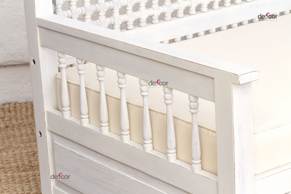 Whitewash Moroccan Mousharabi Daybed Sofa