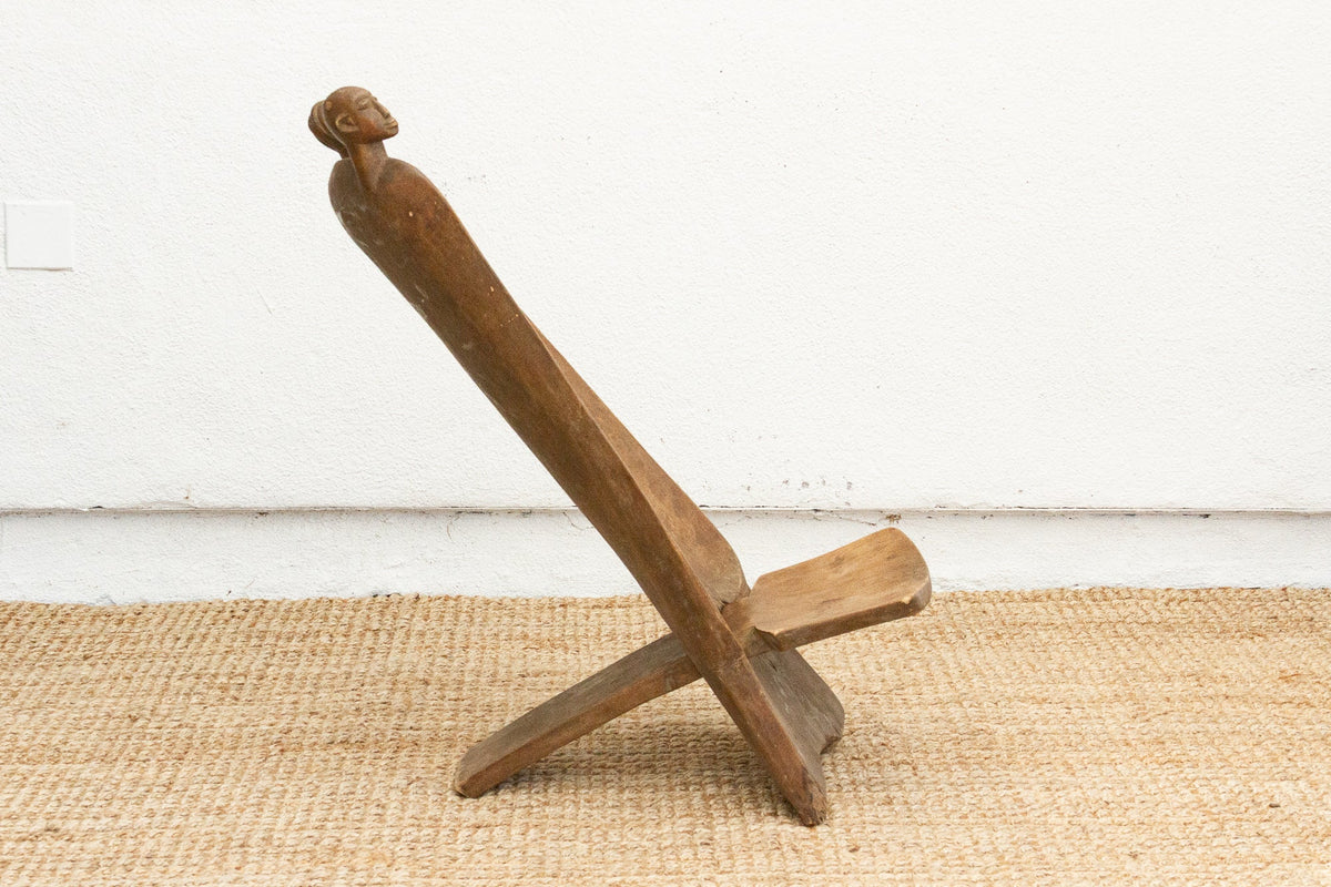 Ceremonial Carved Wood African Folding Chair
